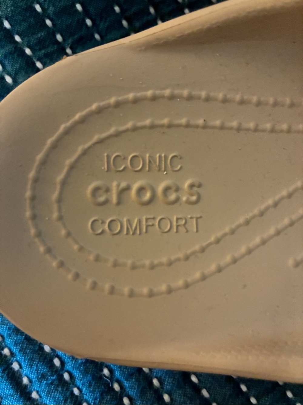 CROCS Women’s Glitter Strap Flip Sandals - Beige with Silver Sparkle - Picture 2 of 6